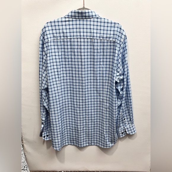 WRK Wrinkle Free Men's Blue Checkered Button Up Shirt sz 17.5 - Picture 2 of 12